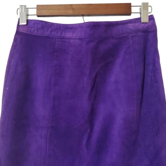 G III Genuine Leather Purple Skirt Size 7/8 Bold Pencil Split Hem 90s Womens - Picture 5 of 9